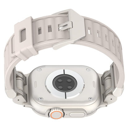 For Apple Watch SE 2022 44mm Metal Mecha Plaid Silicone Watch Band(Starlight) by bashfashion