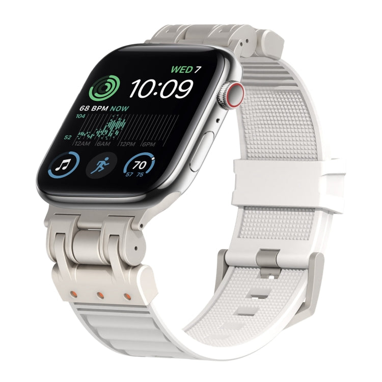 For Apple Watch SE 2022 44mm Metal Mecha Plaid Silicone Watch Band(White) by bashfashion