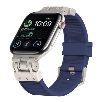 For Apple Watch SE 2022 44mm Metal Mecha Plaid Silicone Watch Band(Midnight Blue) by bashfashion