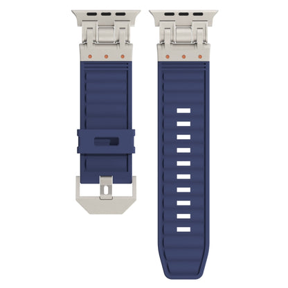 For Apple Watch SE 2022 44mm Metal Mecha Plaid Silicone Watch Band(Midnight Blue) by bashfashion
