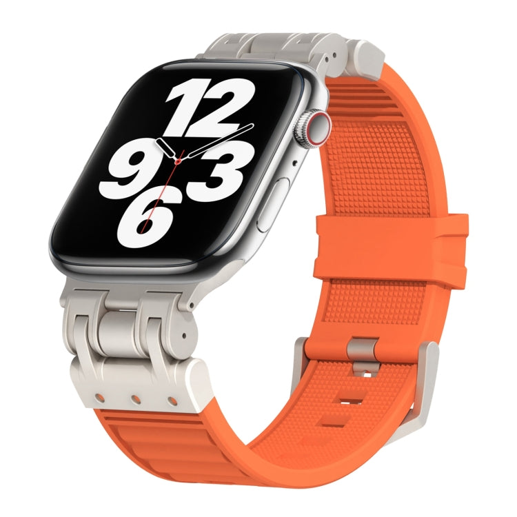 For Apple Watch Series 7 45mm Metal Mecha Plaid Silicone Watch Band(Orange) by bashfashion