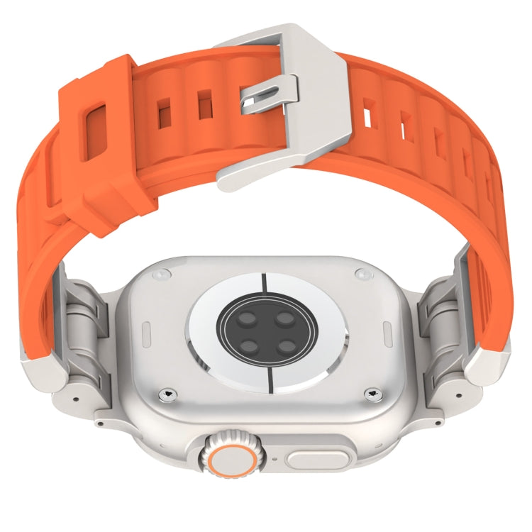 For Apple Watch Series 7 45mm Metal Mecha Plaid Silicone Watch Band(Orange) by bashfashion