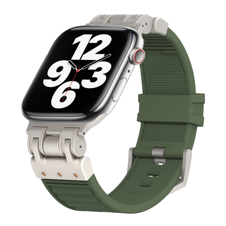 For Apple Watch Series 7 45mm Metal Mecha Plaid Silicone Watch Band(Forest Green) by bashfashion
