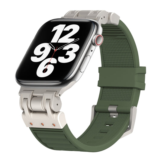 For Apple Watch Series 7 45mm Metal Mecha Plaid Silicone Watch Band(Forest Green) by bashfashion