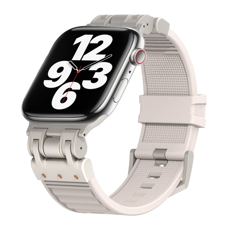 For Apple Watch Series 7 45mm Metal Mecha Plaid Silicone Watch Band(Starlight) by bashfashion