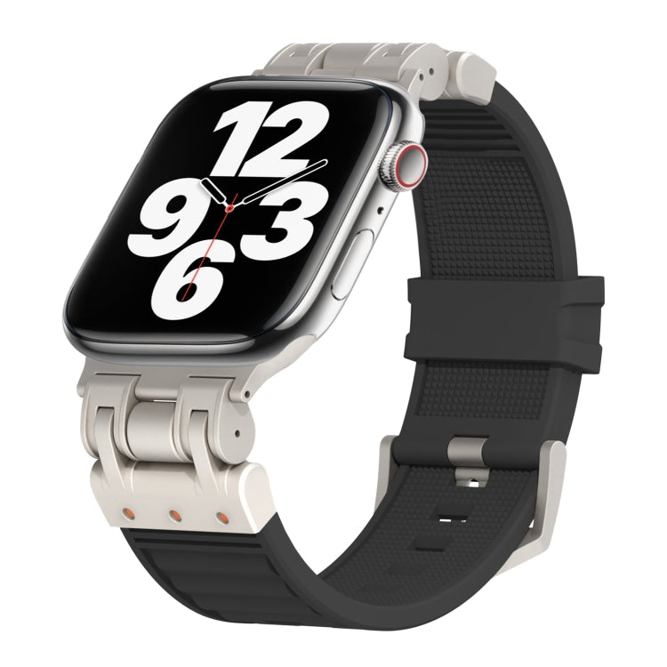 For Apple Watch Series 7 45mm Metal Mecha Plaid Silicone Watch Band(Black) by bashfashion