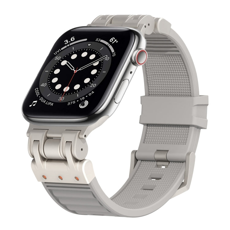 For Apple Watch Series 6 44mm Metal Mecha Plaid Silicone Watch Band(Cloud Gray) by bashfashion
