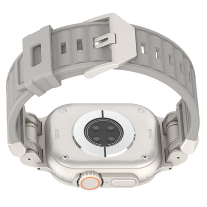 For Apple Watch Series 6 44mm Metal Mecha Plaid Silicone Watch Band(Cloud Gray) by bashfashion