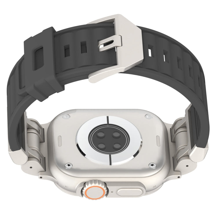 For Apple Watch Series 6 44mm Metal Mecha Plaid Silicone Watch Band(Dark Gray) by bashfashion