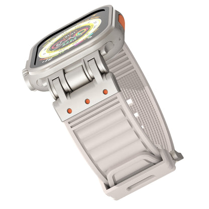 For Apple Watch Series 6 44mm Metal Mecha Plaid Silicone Watch Band(Starlight) by bashfashion