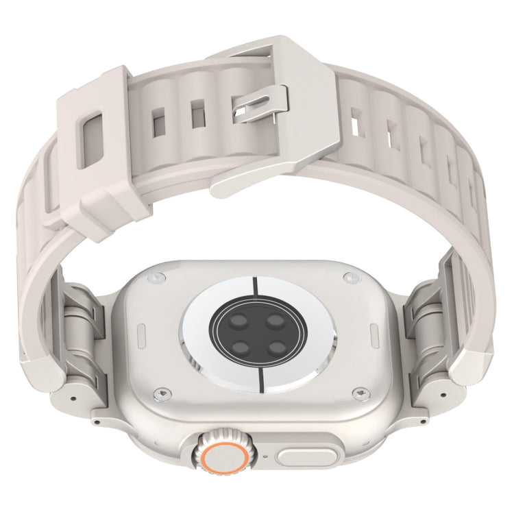 For Apple Watch Series 6 44mm Metal Mecha Plaid Silicone Watch Band(Starlight) by bashfashion