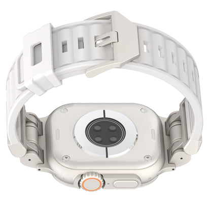 For Apple Watch Series 6 44mm Metal Mecha Plaid Silicone Watch Band(White) by bashfashion