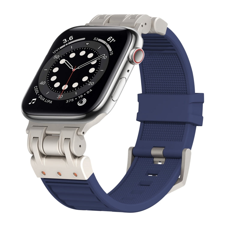 For Apple Watch Series 6 44mm Metal Mecha Plaid Silicone Watch Band(Midnight Blue) by bashfashion