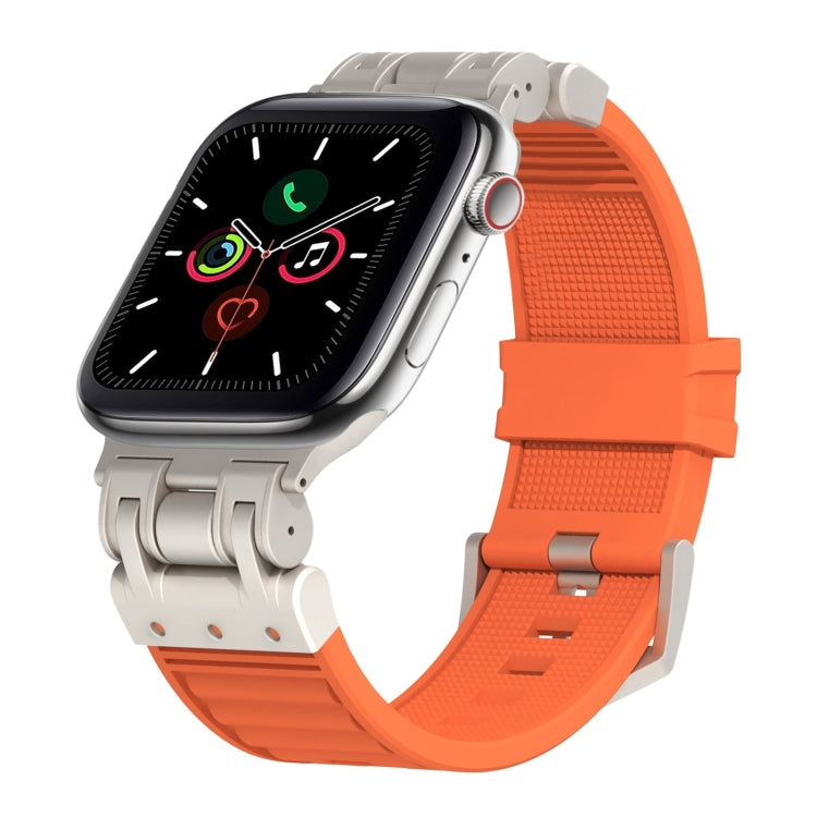 For Apple Watch Series 5 44mm Metal Mecha Plaid Silicone Watch Band(Orange) by bashfashion