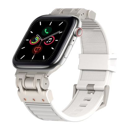 For Apple Watch Series 5 44mm Metal Mecha Plaid Silicone Watch Band(White) by bashfashion