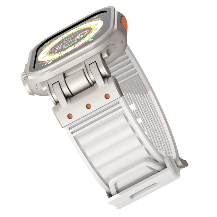 For Apple Watch Series 5 44mm Metal Mecha Plaid Silicone Watch Band(White) by bashfashion