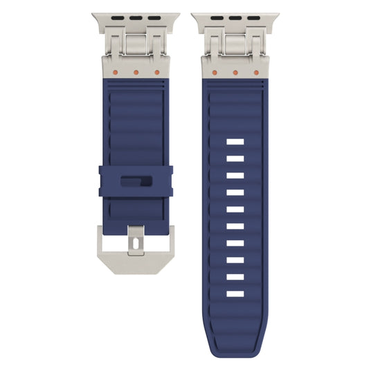 For Apple Watch Series 5 44mm Metal Mecha Plaid Silicone Watch Band(Midnight Blue) by bashfashion
