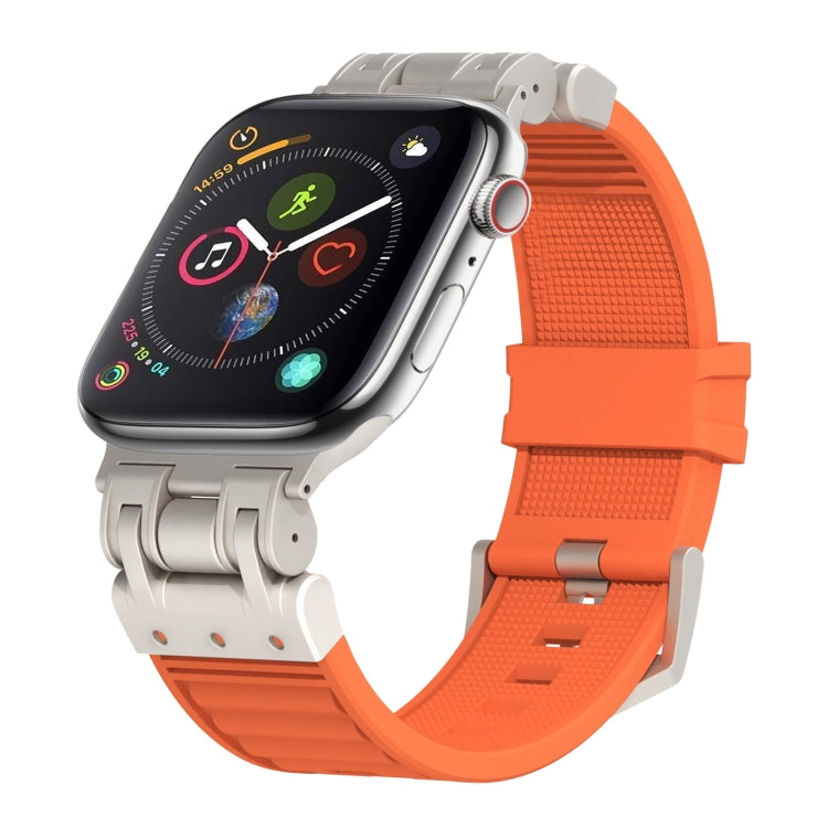 For Apple Watch Series 4 44mm Metal Mecha Plaid Silicone Watch Band(Orange) by bashfashion