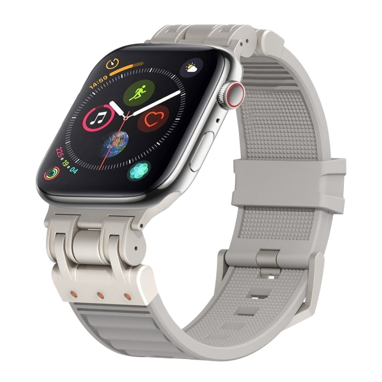For Apple Watch Series 4 44mm Metal Mecha Plaid Silicone Watch Band(Cloud Gray) by bashfashion