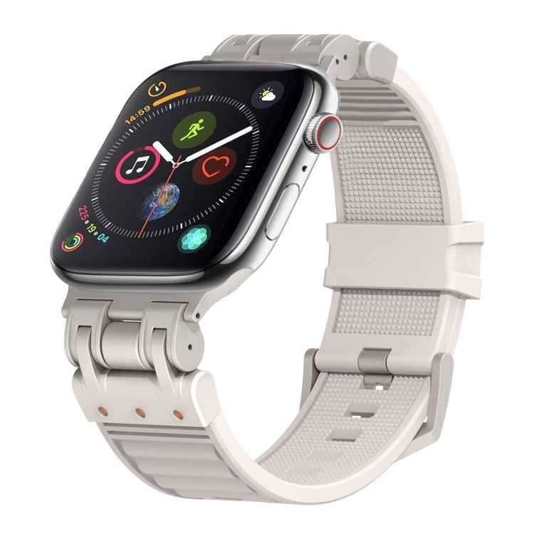 For Apple Watch Series 4 44mm Metal Mecha Plaid Silicone Watch Band(Starlight) by bashfashion