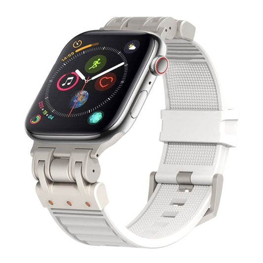 For Apple Watch Series 4 44mm Metal Mecha Plaid Silicone Watch Band(White) by bashfashion