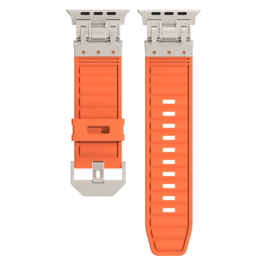 For Apple Watch Series 3 42mm Metal Mecha Plaid Silicone Watch Band(Orange) by bashfashion