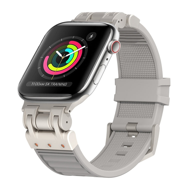 For Apple Watch Series 3 42mm Metal Mecha Plaid Silicone Watch Band(Cloud Gray) by bashfashion