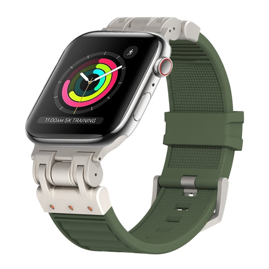 For Apple Watch Series 3 42mm Metal Mecha Plaid Silicone Watch Band(Forest Green) by bashfashion