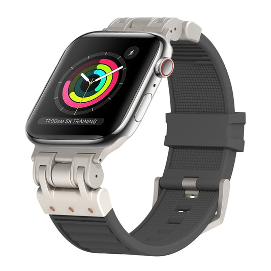 For Apple Watch Series 3 42mm Metal Mecha Plaid Silicone Watch Band(Dark Gray) by bashfashion