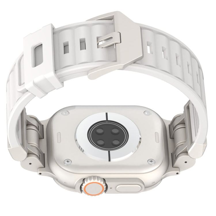 For Apple Watch Series 3 42mm Metal Mecha Plaid Silicone Watch Band(White) by bashfashion