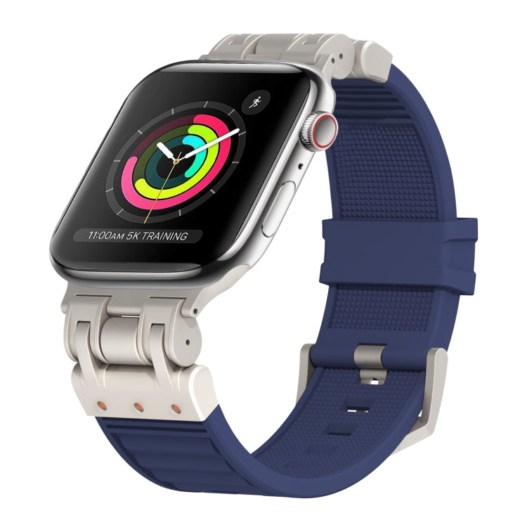For Apple Watch Series 3 42mm Metal Mecha Plaid Silicone Watch Band(Midnight Blue) by bashfashion