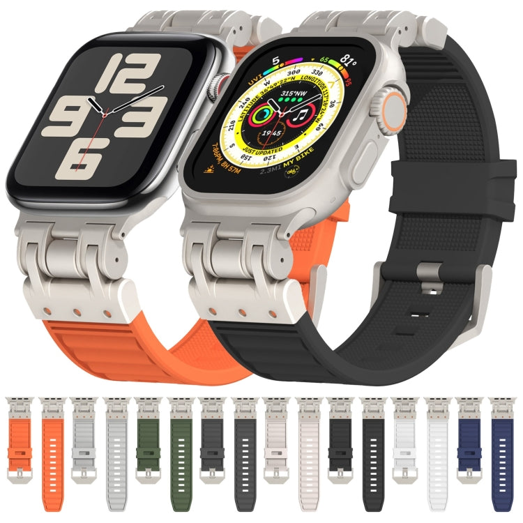 For Apple Watch Ultra 49mm Metal Mecha Plaid Silicone Watch Band(Orange) by bashfashion
