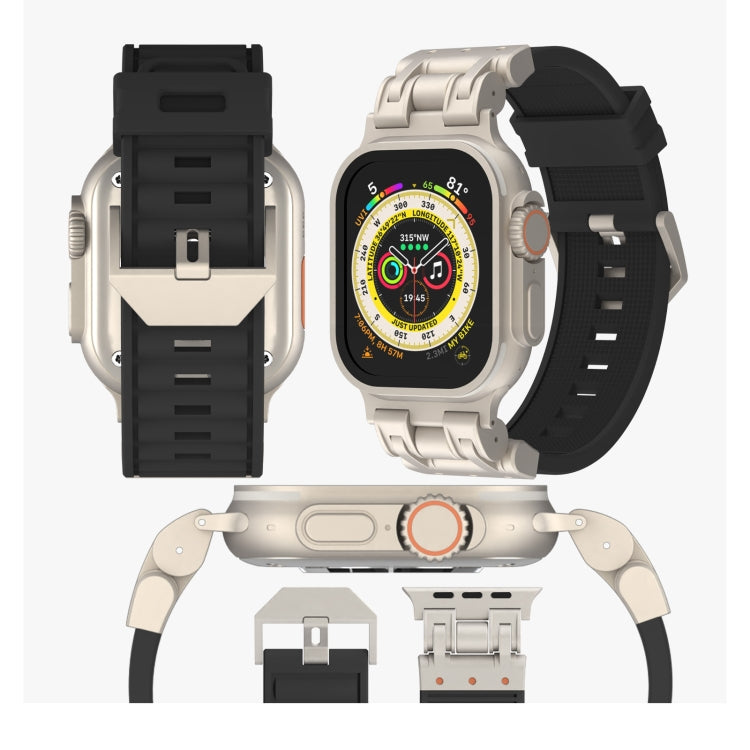 For Apple Watch Series 8 45mm Metal Mecha Plaid Silicone Watch Band(Starlight) by bashfashion