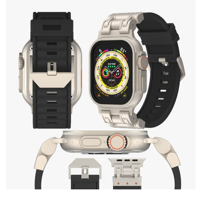 For Apple Watch Series 8 45mm Metal Mecha Plaid Silicone Watch Band(Starlight) by bashfashion