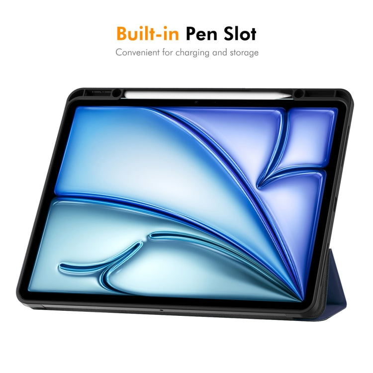 For iPad Air 13 2025 / 2024 ENKAY Tri-fold Custer Texture TPU Leather Smart Tablet Case with Pen Slot(Black) by ENKAY