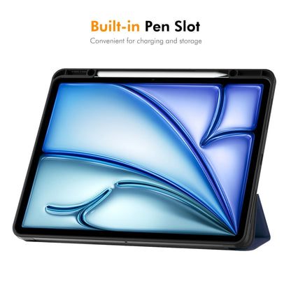 For iPad Air 13 2025 / 2024 ENKAY Tri-fold Custer Texture TPU Leather Smart Tablet Case with Pen Slot(Dark Blue) by ENKAY