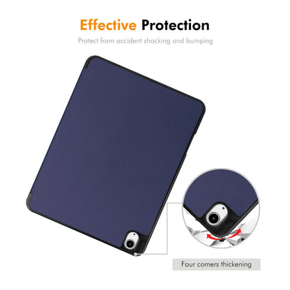 For iPad Air 13 2025 / 2024 ENKAY Tri-fold Custer Texture TPU Leather Smart Tablet Case with Pen Slot(Dark Blue) by ENKAY