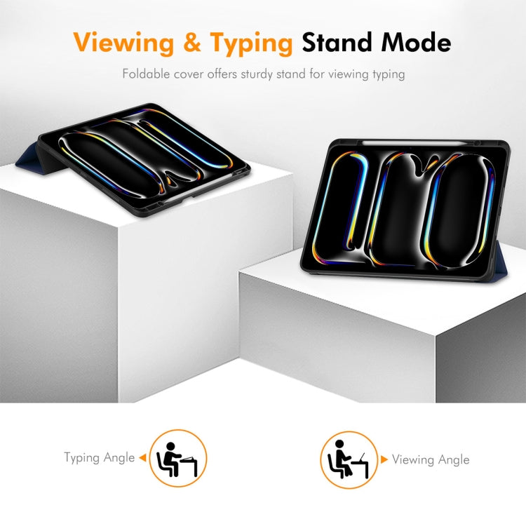 For iPad Pro 13 2025 / 2024 ENKAY Tri-fold Custer Texture TPU Leather Smart Tablet Case with Pen Slot(Dark Green) by ENKAY