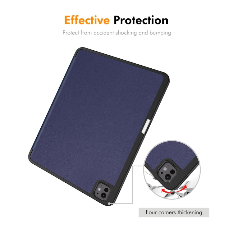 For iPad Pro 13 2025 / 2024 ENKAY Tri-fold Custer Texture TPU Leather Smart Tablet Case with Pen Slot(Dark Green) by ENKAY