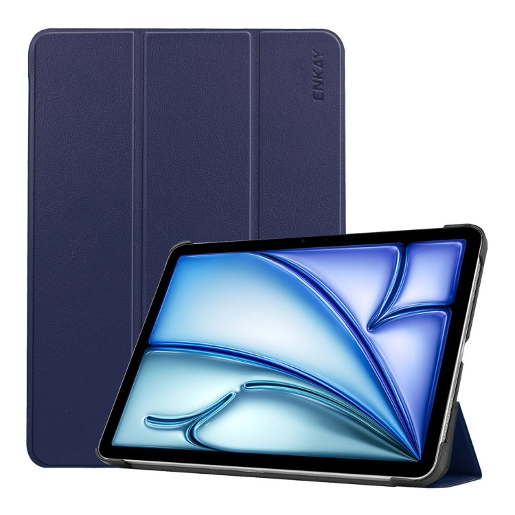 For iPad Air 13 2025 / 2024 ENKAY Tri-fold Custer Texture Plastic Leather Smart Tablet Case(Dark Blue) by ENKAY