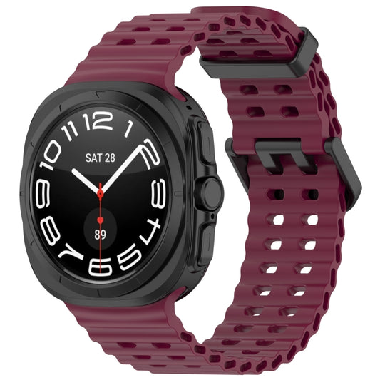 For Samsung Galaxy Watch Ultra 47mm Ocean Hole Dual Buckle Silicone Watch Band(Wine Red) by bashfashion