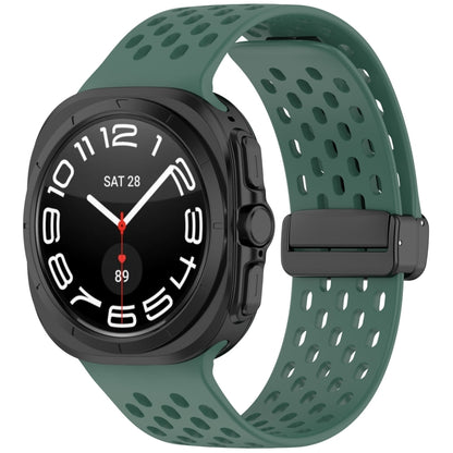 For Samsung Galaxy Watch Ultra 47mm Hole Style Magnetic Folding Buckle Silicone Watch Band(Dark Green) by bashfashion