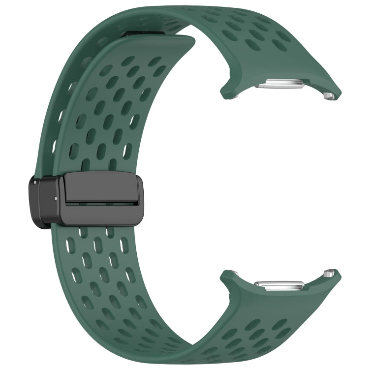 For Samsung Galaxy Watch Ultra 47mm Hole Style Magnetic Folding Buckle Silicone Watch Band(Dark Green) by bashfashion