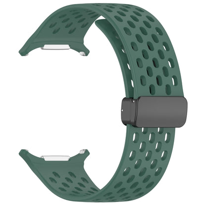 For Samsung Galaxy Watch Ultra 47mm Hole Style Magnetic Folding Buckle Silicone Watch Band(Dark Green) by bashfashion
