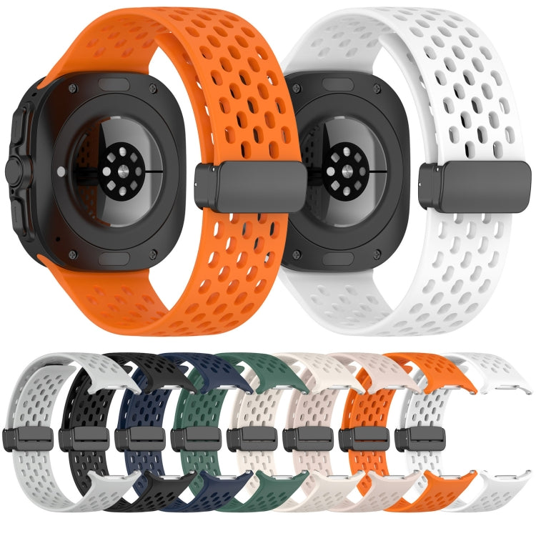 For Samsung Galaxy Watch Ultra 47mm Hole Style Magnetic Folding Buckle Silicone Watch Band(Dark Blue) by bashfashion