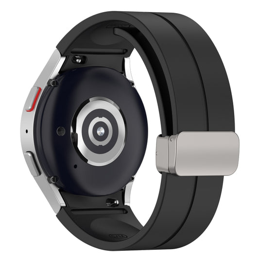 For Samsung Galaxy Watch FE 40mm Magnetic Folding Silver Buckle Silicone Watch Band(Black) by bashfashion
