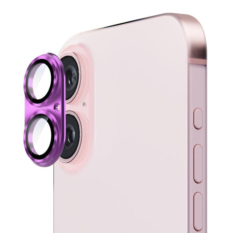 For iPhone 16 / 16 Plus ENKAY Aluminium Alloy Tempered Glass Lens Cover Film(Purple) by ENKAY