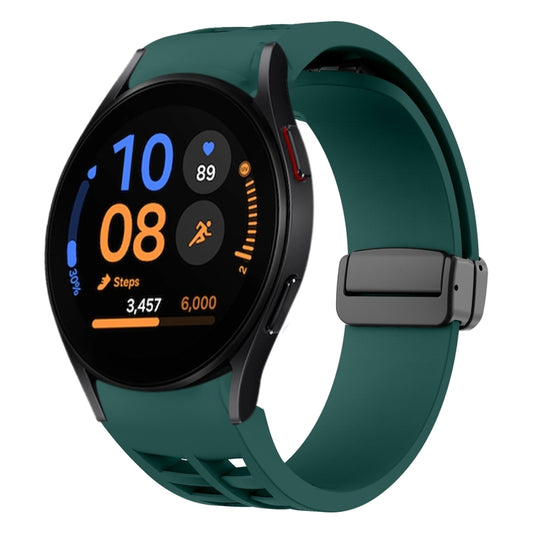 Fof Samsung Galaxy Watch FE 40mm Richard Magnetic Folding Black Buckle Silicone Watch Band(Dark Green) by bashfashion