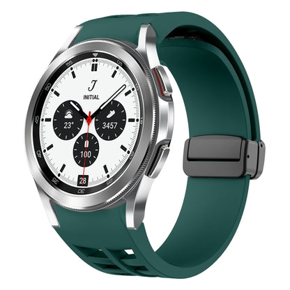 For Samsung Galaxy Watch 4 classic 42 / 46mm Richard Magnetic Folding Black Buckle Silicone Watch Band(Dark Green) by bashfashion