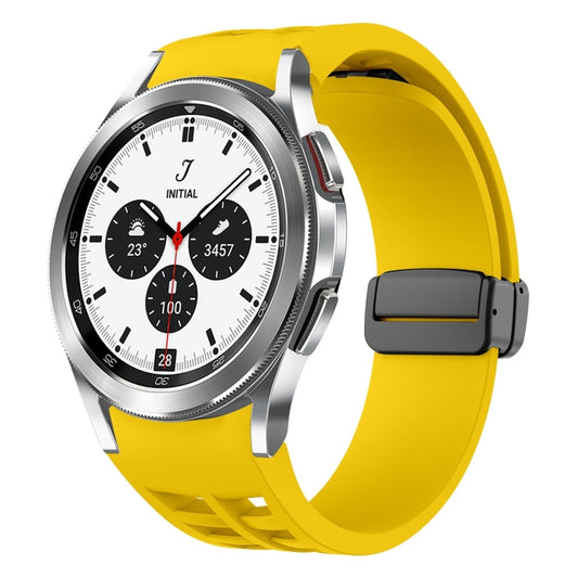 For Samsung Galaxy Watch 4 classic 42 / 46mm Richard Magnetic Folding Black Buckle Silicone Watch Band(Yellow) by bashfashion